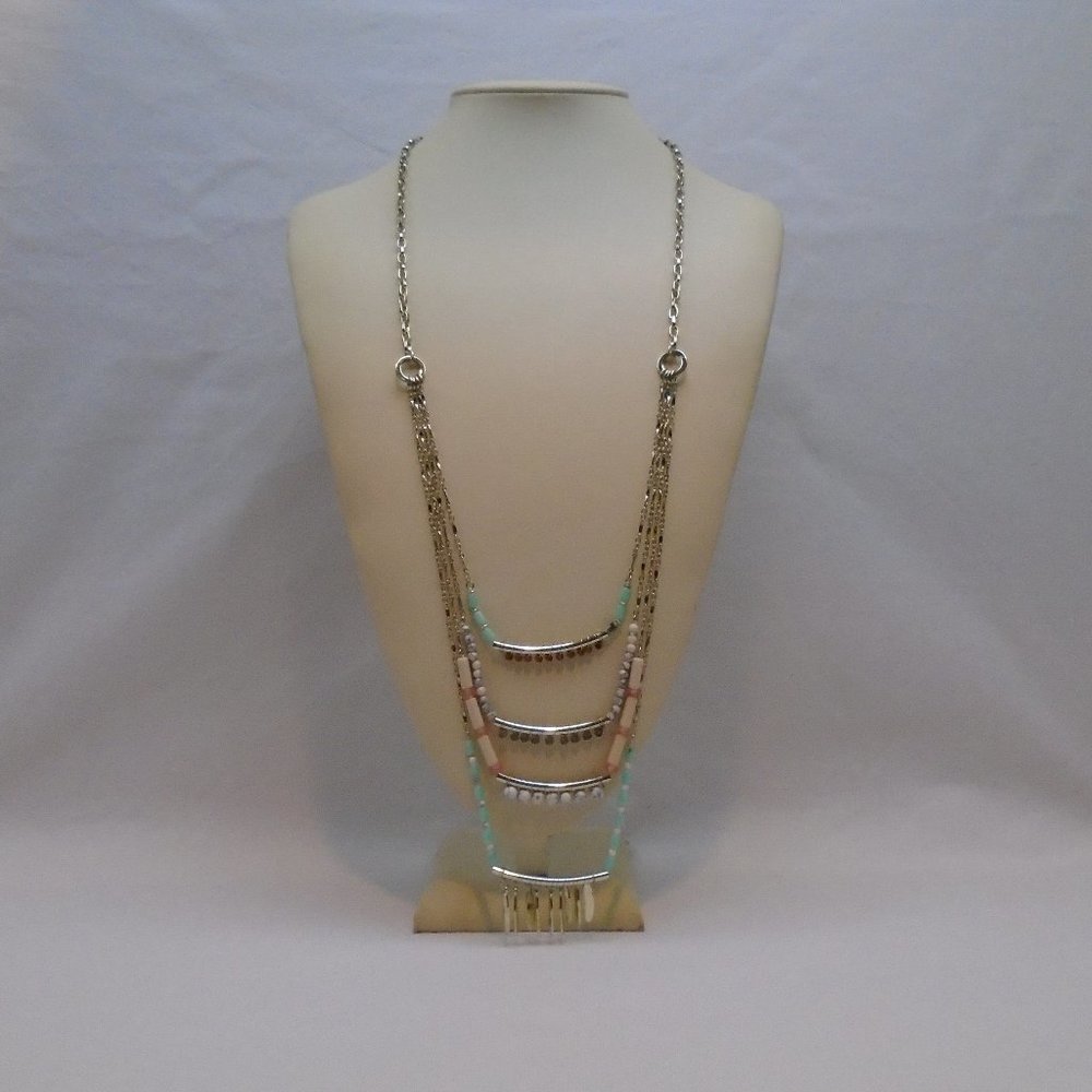ANTHROPOLOGIE PASTEL STONE LAYERED SILVER STATEMENT NECKLACE NWOT YP